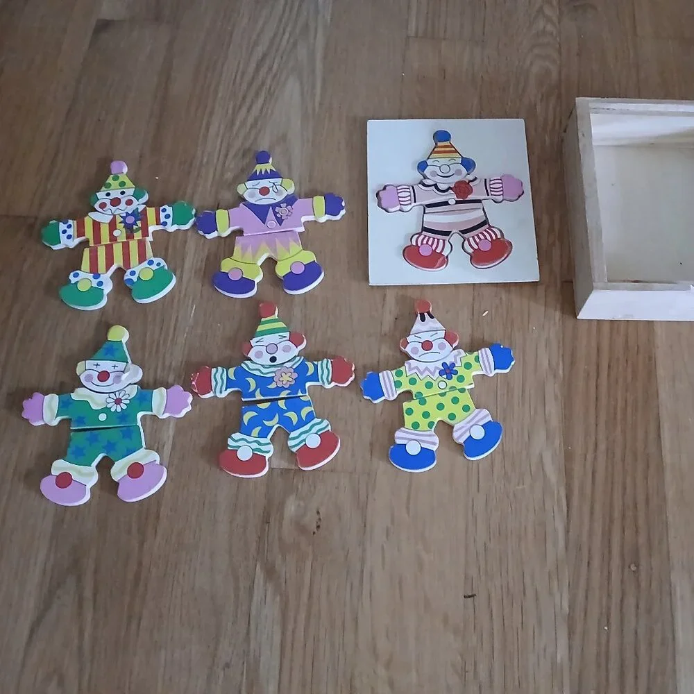 Wooden Clown Dress up 6 x Mix Match puzzle used